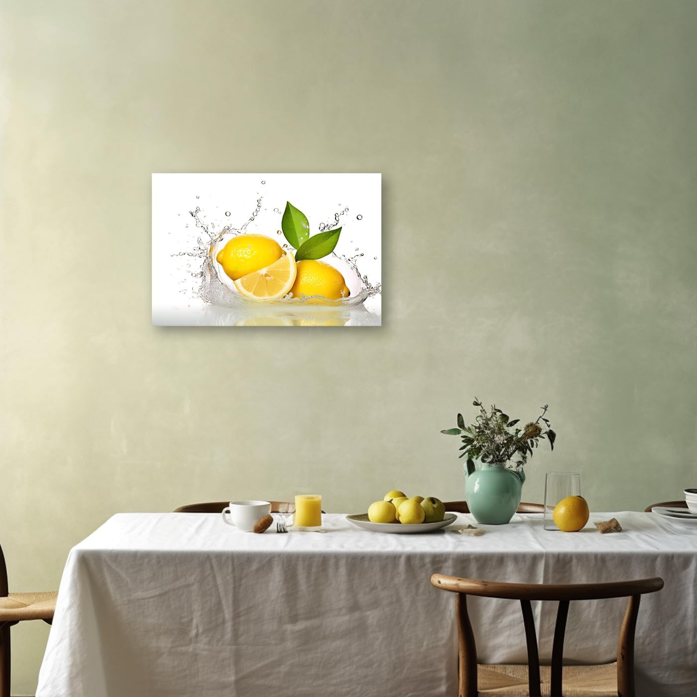 CXHOSTENT Fruit Canvas Wall Art Kitchen Wall Decor Lemon Splash Water Pictures Print Food Painting Artwork Restaurant Kitchen Decor Frame (Lemon - 2, 12L x 18W)