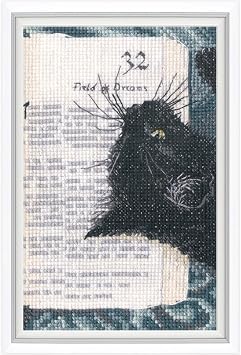 RTO Counted Cross Stitch Kit, Black Cat Book Design C424, DMC Mouline Thread, Zweigart Aida, 8.5 x 13.5 cm /3.4"x5.3", Embroidery Needlework DIY Adult