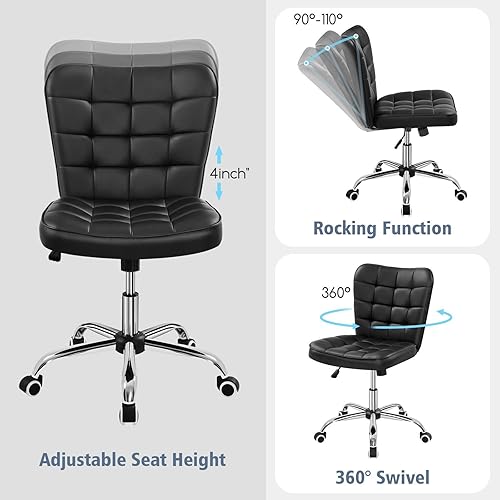 Miniatura 5 de Yaheetech Silla de oficina moderna sin brazos tapizada de piel sintética con altura de asiento ajustable y ruedas giratorias para el hogar y la