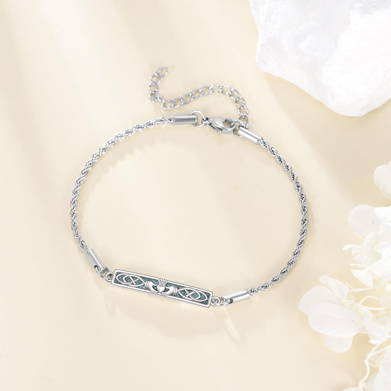 Turquoise Claddagh bracelet 925 Sterling Silver Cladda Bracelet for Women Jewelry Gift for Turquoise Lover - Image 2