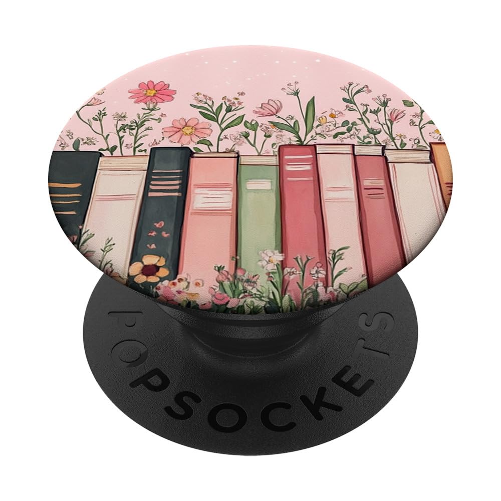 Pink Book Theme Floral Girly Book Lover Flowers PopSockets Adhesive PopGrip