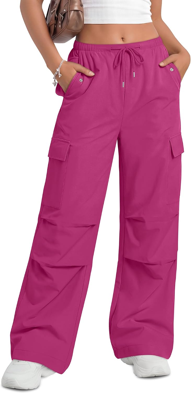 Women Hiking Pants Quick Dry Lightweight Cargo Pants Water Resistant Baggy Parachute Y2k Clothes with 4 Pockets
