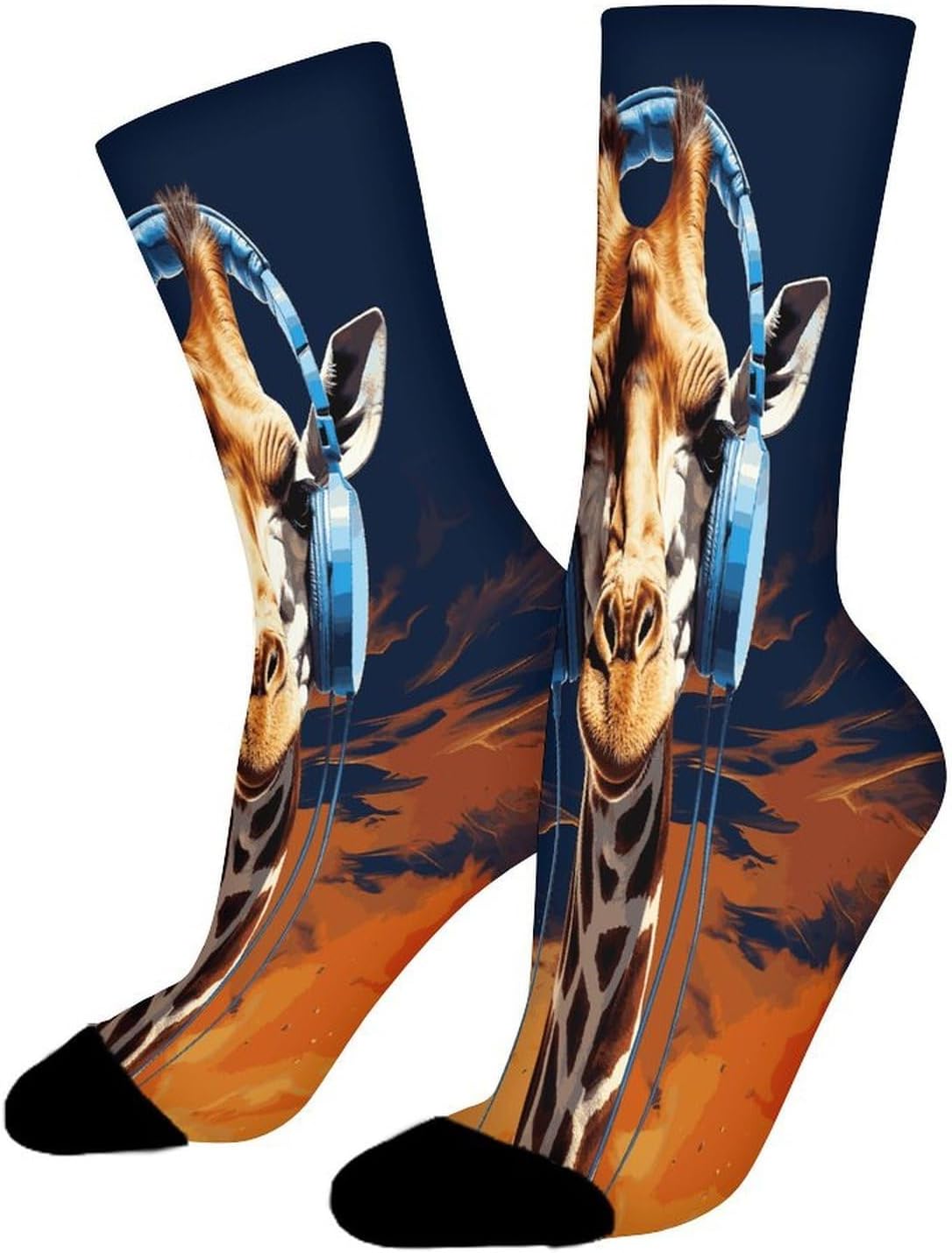 Giraffe Wearing Headphones Crew Sock High Stocking Grippy Socks | Socks for Men & Women,Stockings-Long Thin Tube Sports, Breathable Soft Athletic for Nurses,Travel