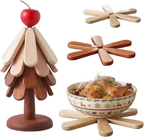 Salvamanteles de árbol de madera natural para platos calientes, juego de 2026, salvamanteles plegables mejorados para platos calientes, juego de