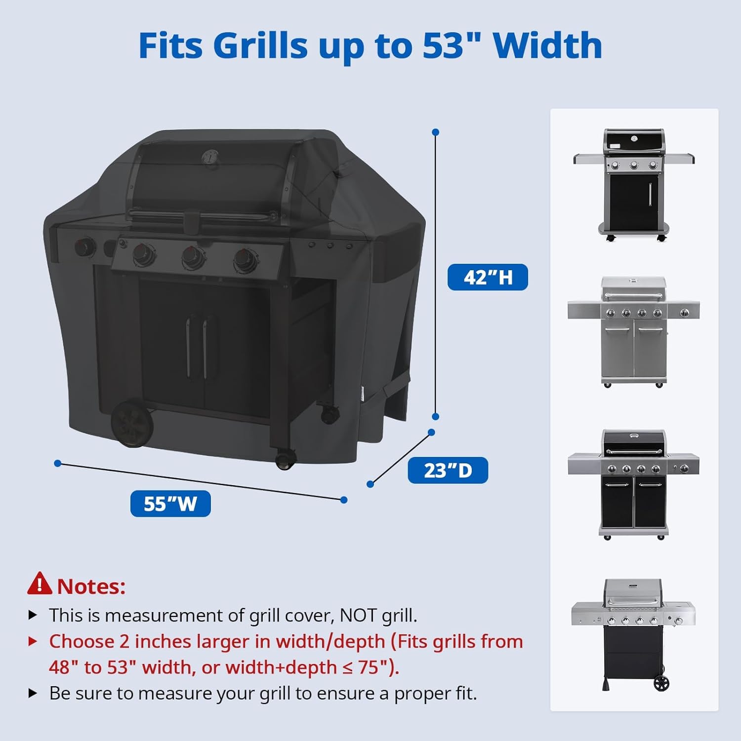 SunPatio Grill Cover 55 Inch, Outdoor Heavy Duty Waterproof Barbecue Gas Cover, UV & Fade Resistant, All Weather Protection Compatible for Weber Charbroil Nexgrill Kenmore Grills and More, Black thumbnail