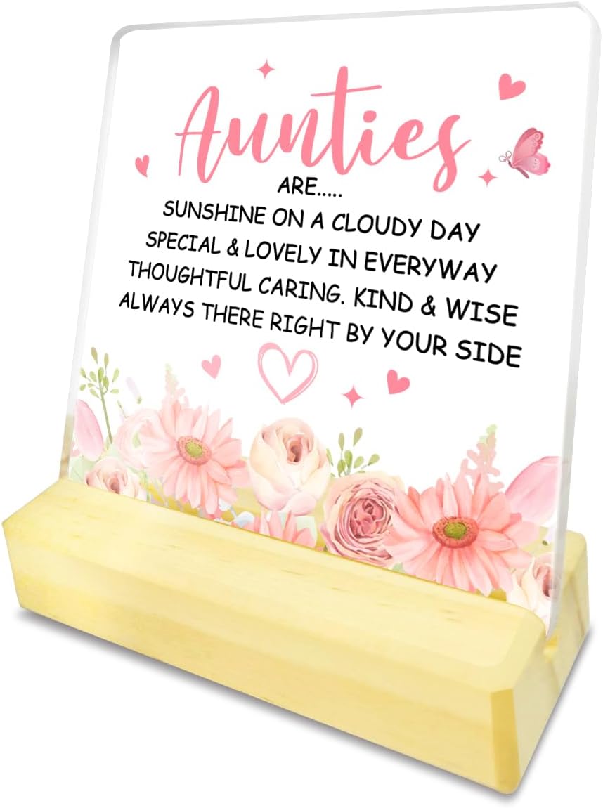 Aunt Gifts, Aunt Birthday Gifts from Niece Nephew, Christmas Mother's Day Gifts for Aunt, Best Aunt Ever Gifts, Pregnancy Announcement for New Aunt, Aunties Are Sunshine, Acrylic Sign Desk Decor