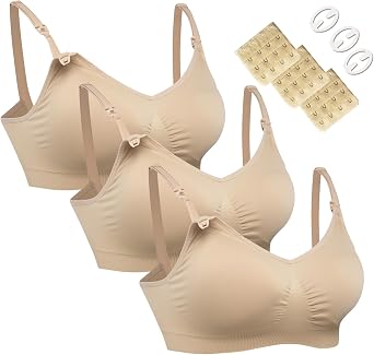 HOFISH 3PACK Full Bust Seamless Nursing Maternity Bras Bralette S-XXL with Extra Bra Extenders & Clips