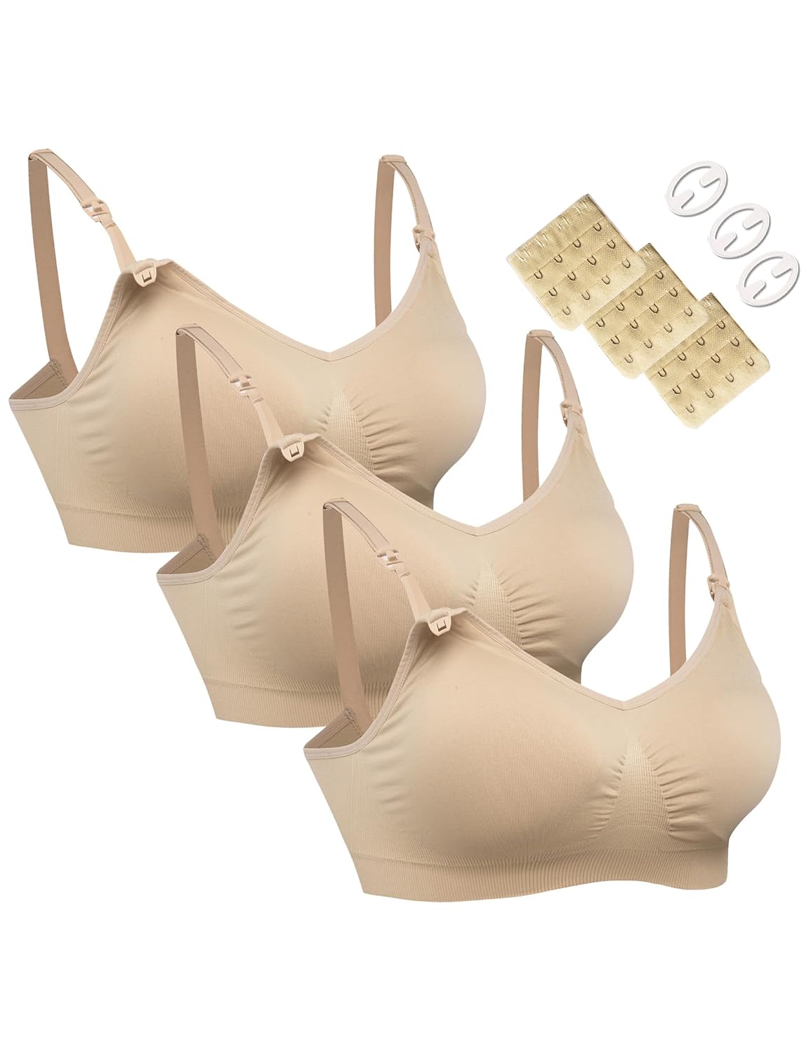 HOFISH Women's Seamless Nursing Maternity Bra Push Up Comfort Sleep Bralette 3PCS/Pack, Medium