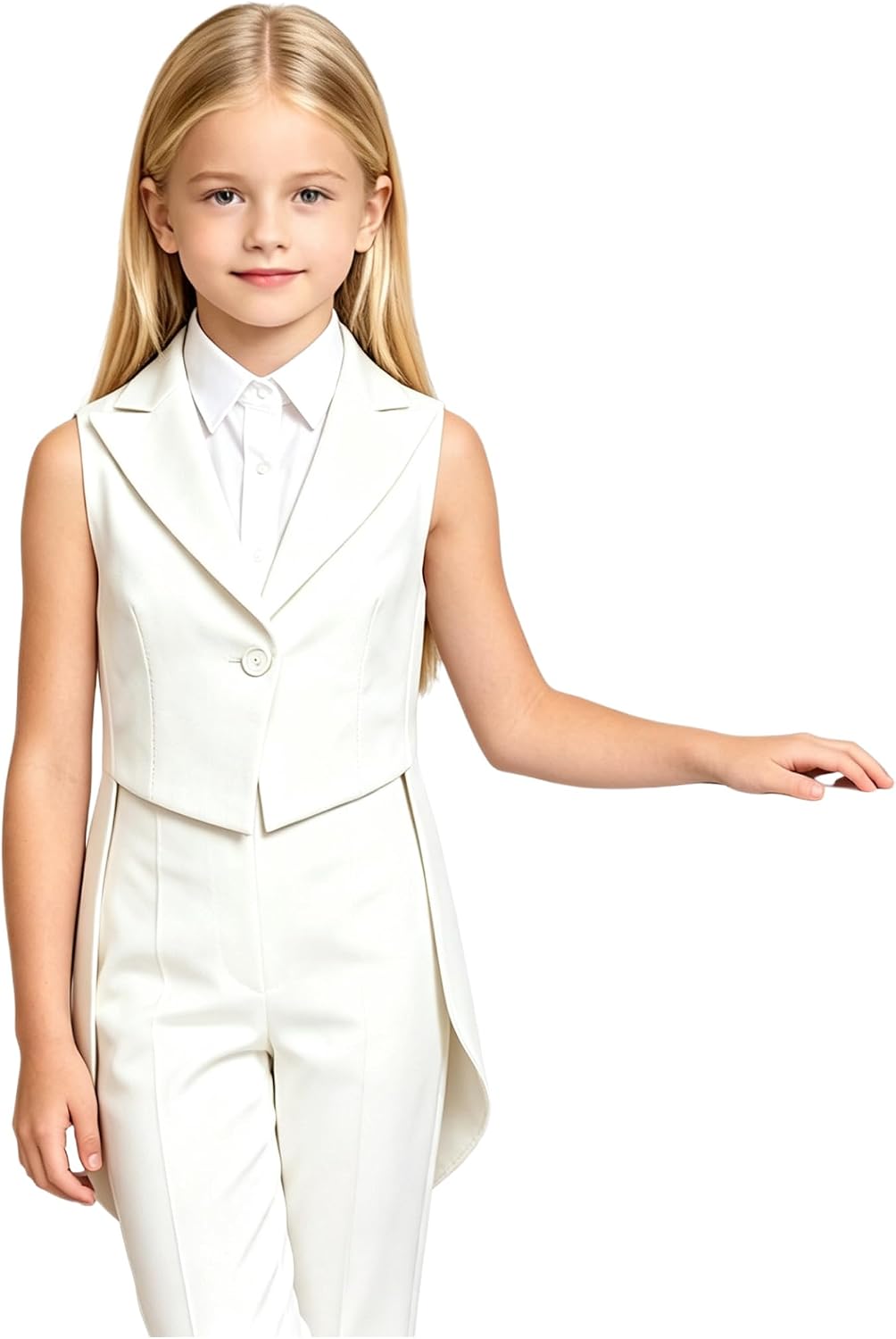 Sywiyi Girls Ceremony Banquet Waistcoat Wedding Matching Vest | Tailored Sleeveless Suit Vest,School Choir Concert Uniform Outfit,Cropped Waistcoat,Single Button Cropped Waistcoat