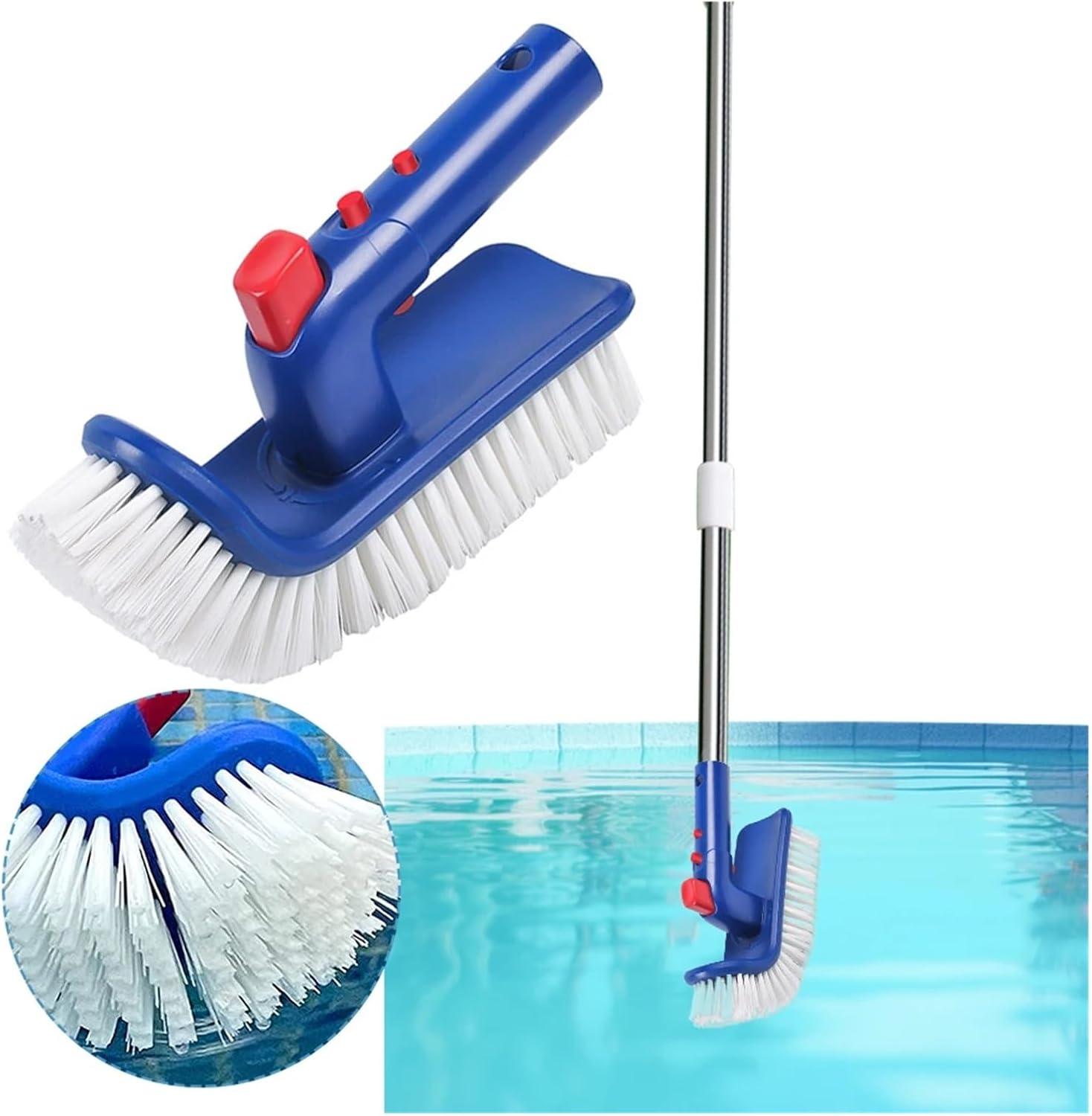 180° Rotating Curved Pool Cleaning Brush Fine Bristles Handheld Tool for Inground & Above Ground Pools