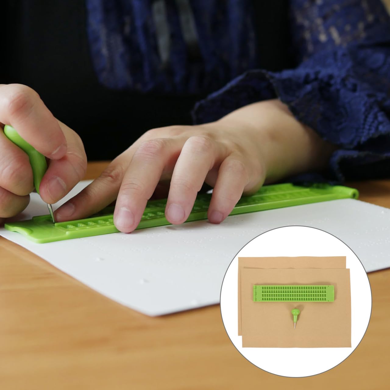 ERINGOGO Braille - Set di scrittura con scrittura cieca, penna e fogli di esercizio, per apprendimento e utilizzo di braille, resistente, leggero e portatile, design pratico per ottimali