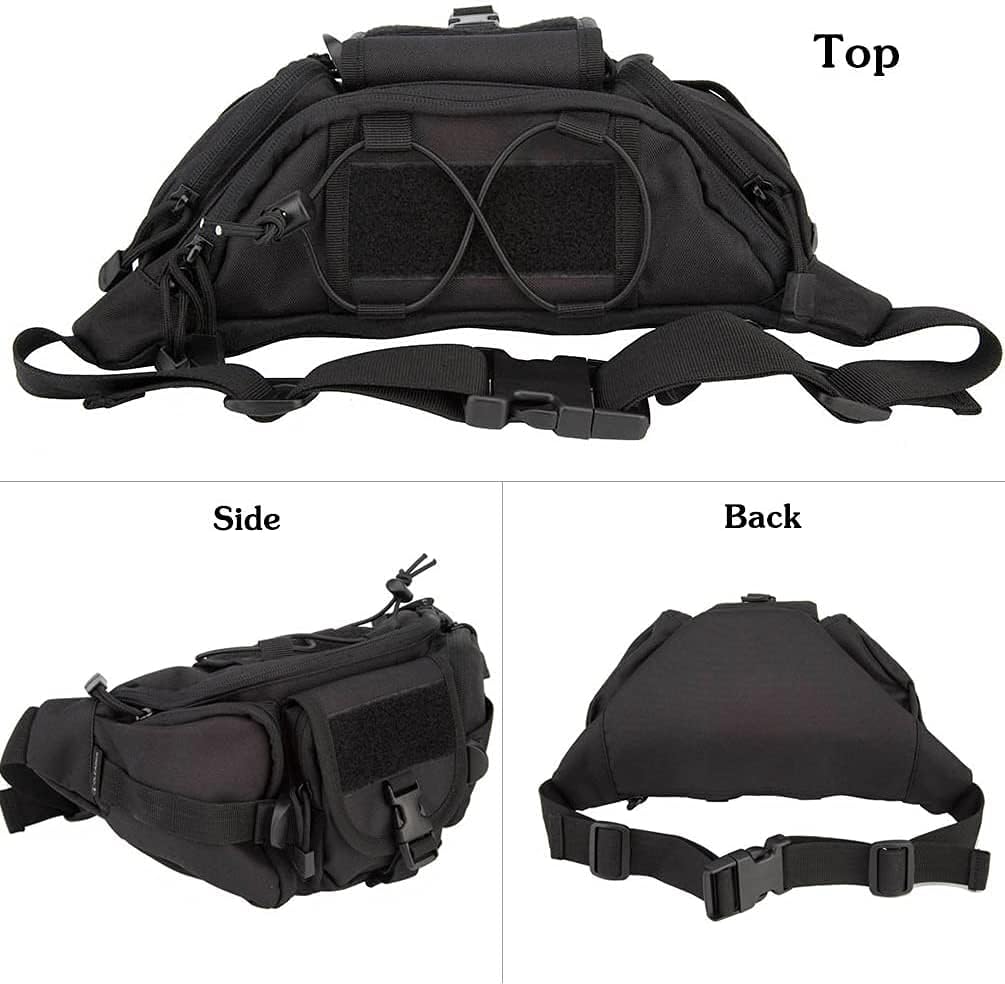Tactical Fanny Pack, Fanny Pack for Men Utility Hip Pack Bag with Adjustable Strap Waterproof for Outdoors Fishing Cycling Camping Hiking Traveling Hunting Shopping Dog Walking (Black) : Sports & Outdoors
