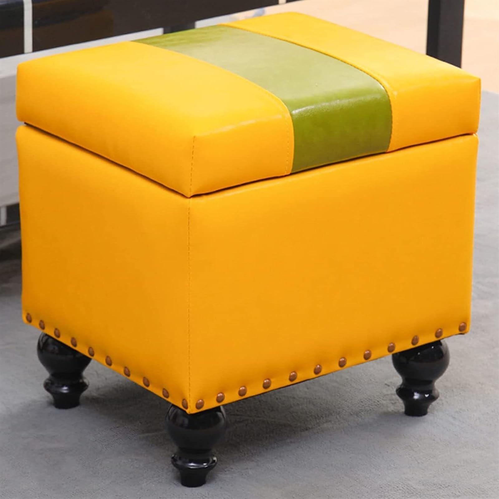 Pouf de rangement carré cuir repose-pieds bas siège rembourré L
