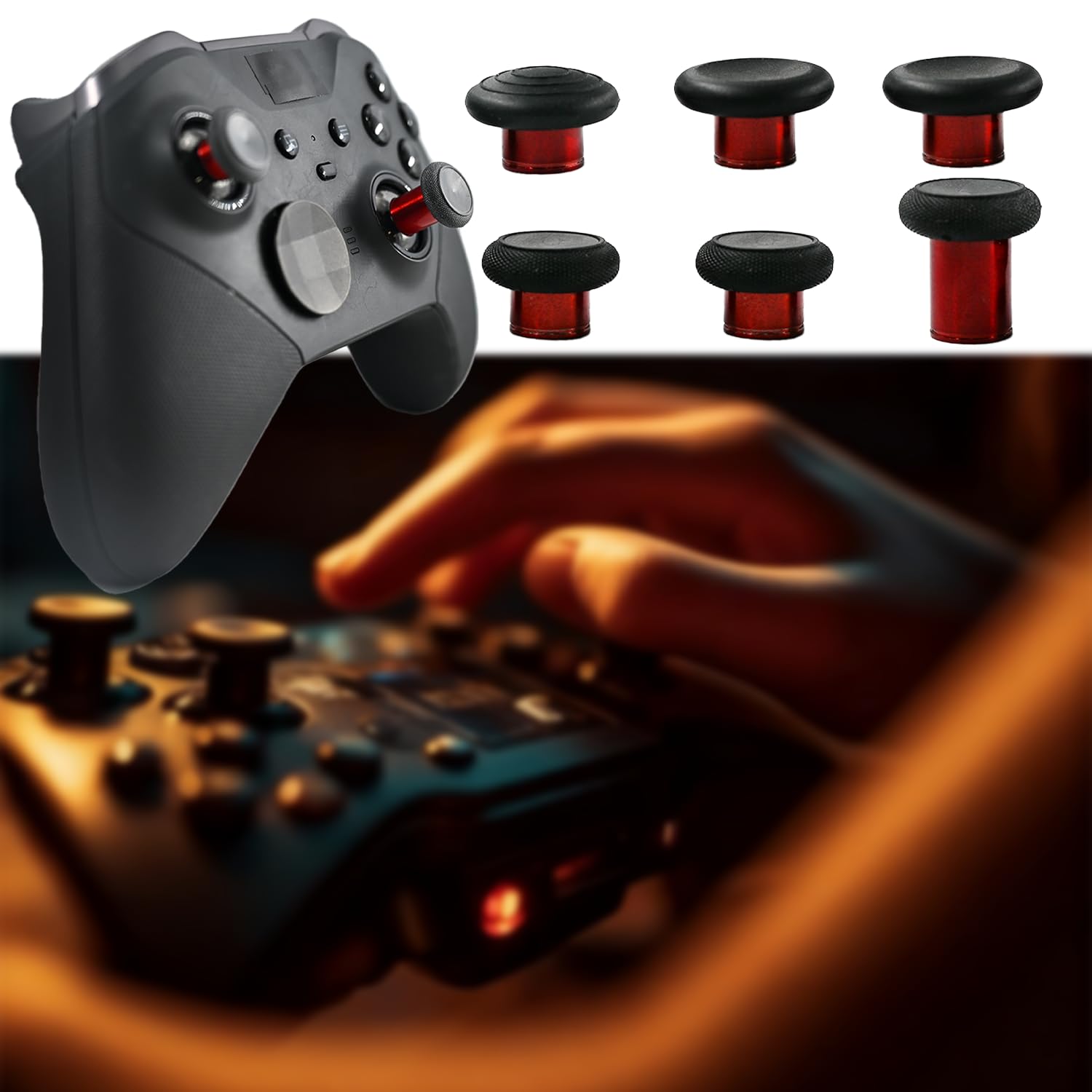 6 in 1 Metal Thumbsticks for Xbox One Elite Series 2, Elite 2 Core Controller Thumbsticks Joystick Replacement for Xbox Elite Series 2, Includes 1 Tall, 1 Wide Dome, 2 Standard, 2 Classic (Red) - Image 5