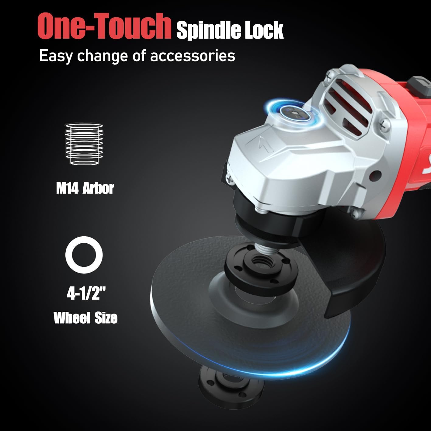 Cordless Angle Grinder with 20V Battery 2 x 4.0 Ah (Red-Upgraded)