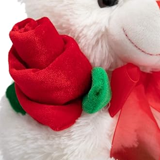 BEJOY Teddy Bear Stuffed Animal Rose Bear with Red Bow Soft Plush Toy Holiday Valentine's Day 12 Inches White