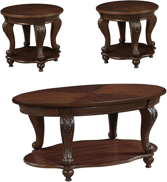 YWUFUART Wood Coffee Table Set for Living Room Round End