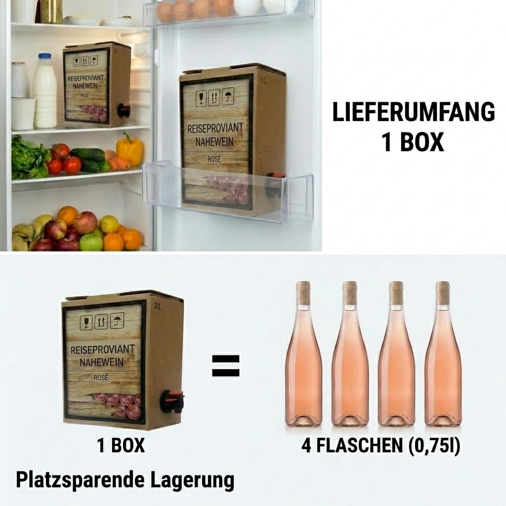 Reiseproviant Nahe Wein Rosé 3 Liter Bag in Box Fruchtig Frisch Deutscher Qualitätswein Zapfhahn