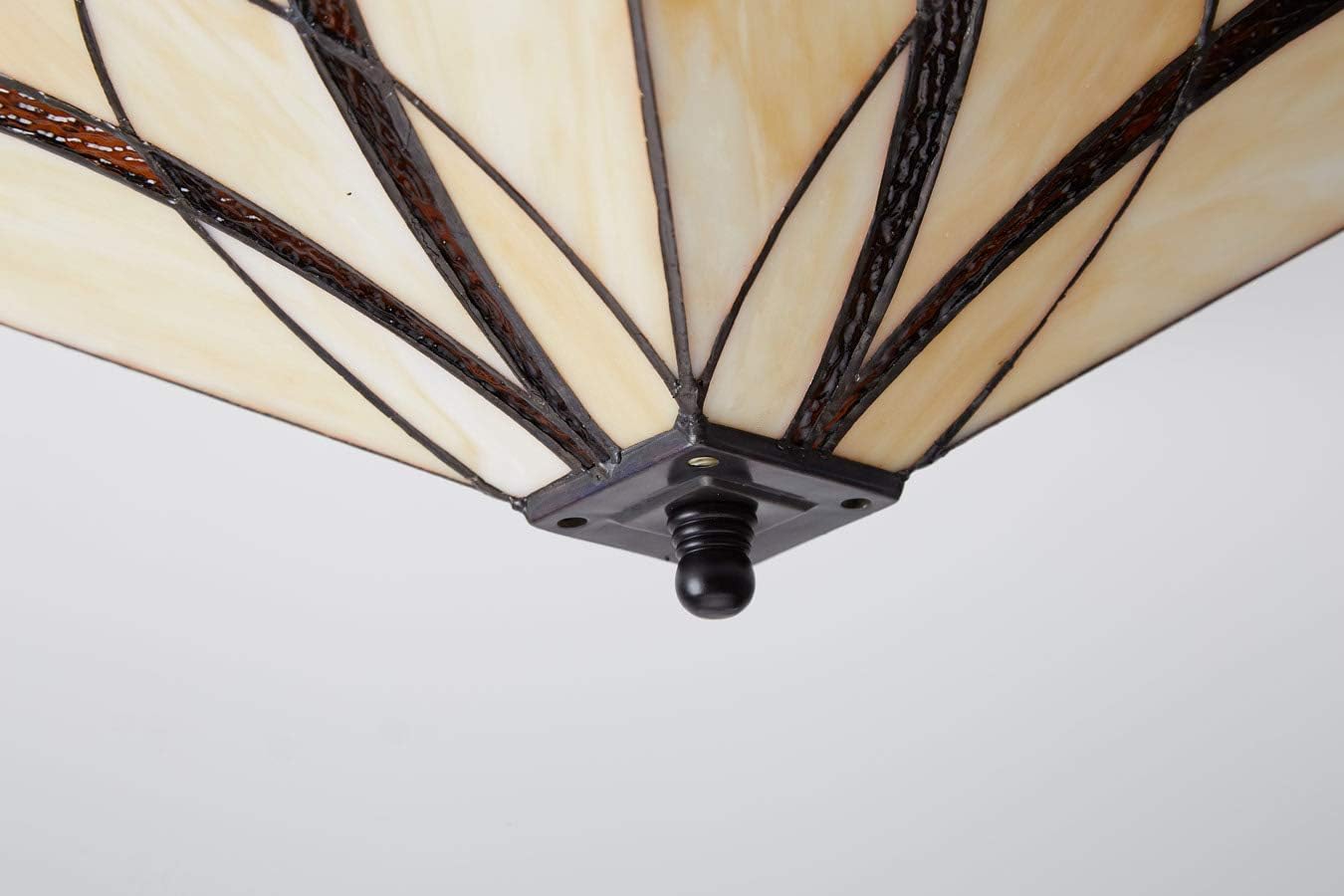 Get Special Price EUL Tiffany Style Mission Semi Flush Ceiling Light Antique Brass and Art Colorful Glass Shade 3 Lights