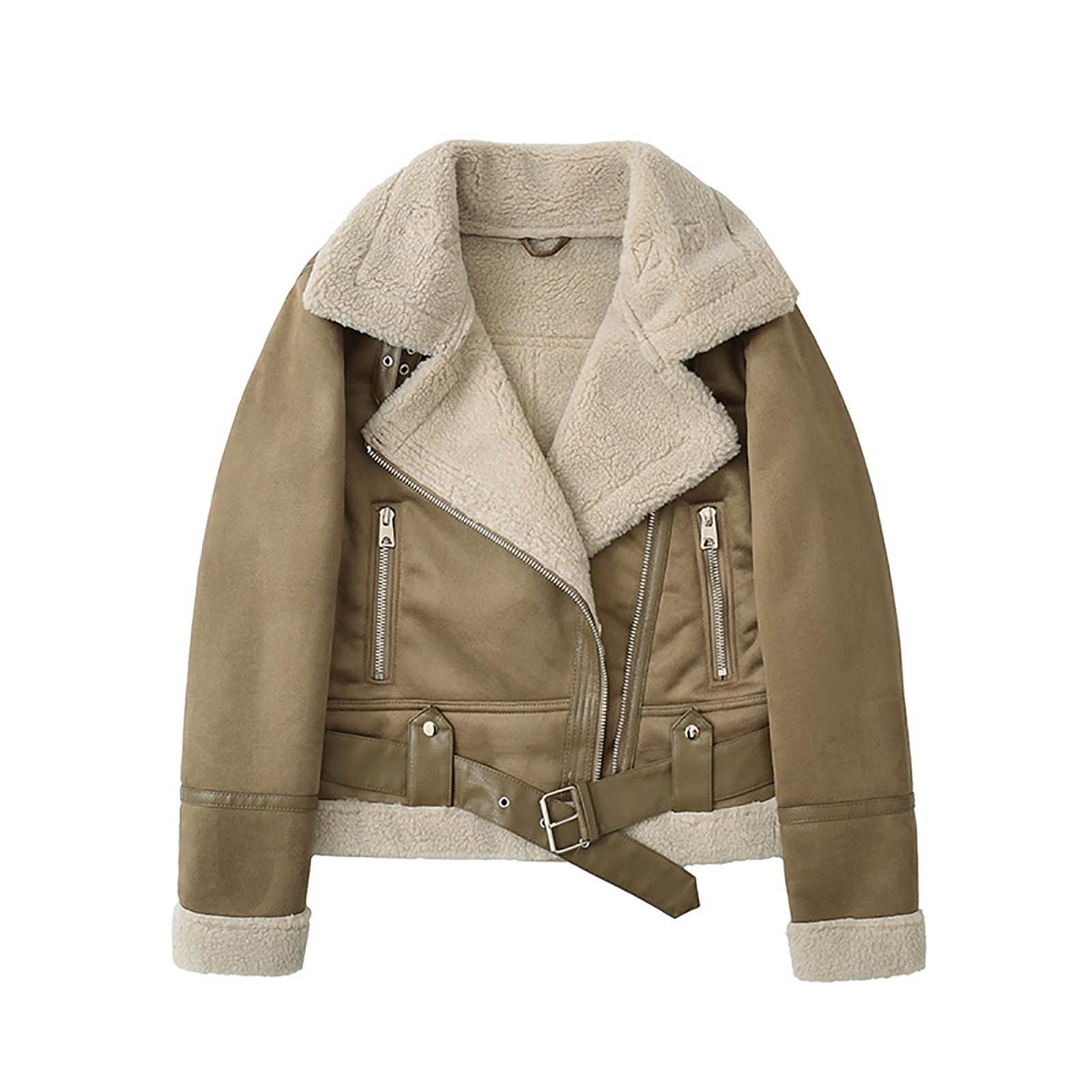 Generisch Chaqueta de invierno para mujer, de ante cálida, chaqueta de piel sintética, forro polar, chaqueta de motorista, chaqueta de entretiempo, chaqueta de entretiempo, chaqueta de mujer, con