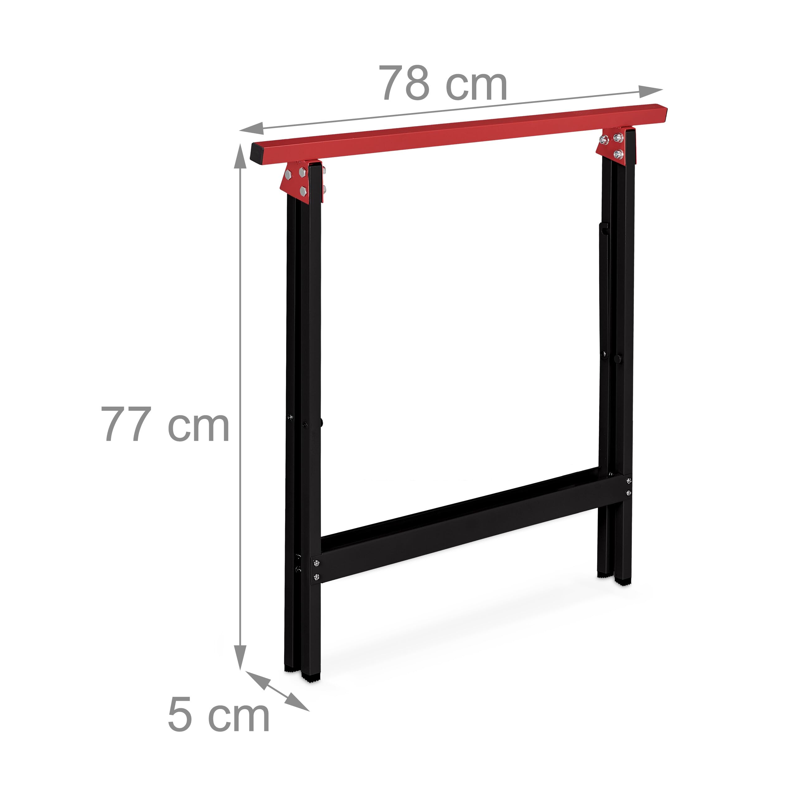 Relaxdays Lot de 2 tréteaux, Pliables, 100 kg, HxLxP: 74x78x40 cm, pour Atelier, bricoler, Peindre, Noir - Rouge