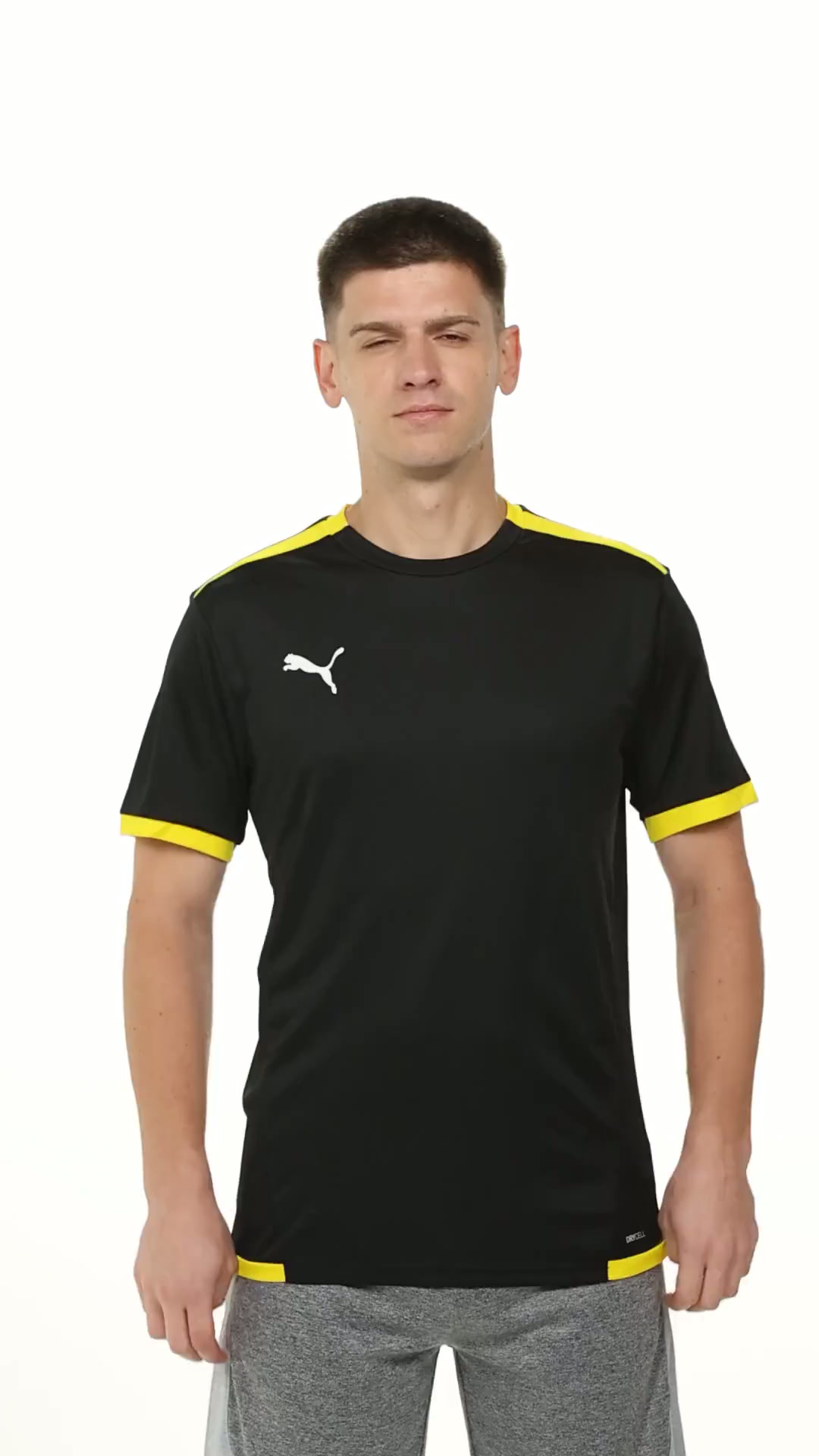 Puma Men Polyester Color Block Regular Fit T-Shirt (704917_Black