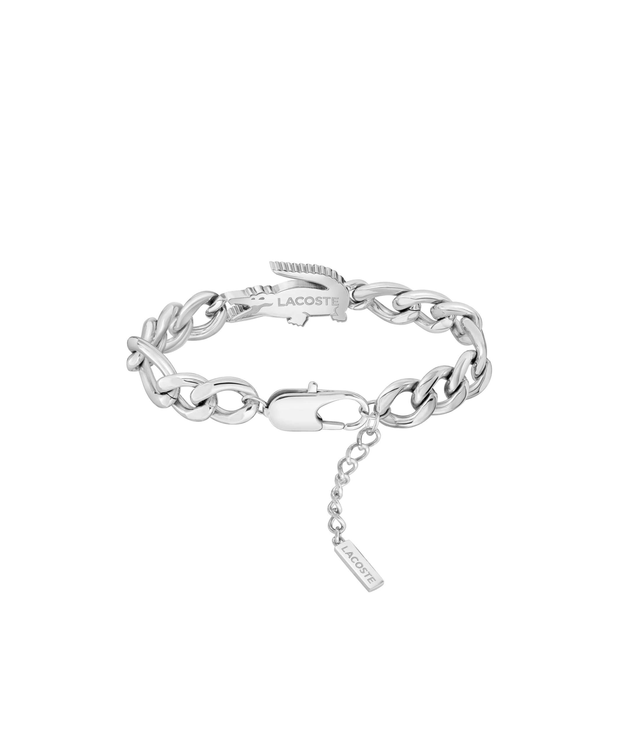 Lacoste Bracelet en Chaîne Pour Homme et Femme Collection CROCODILE en Acier Inoxydable avec un Charm en forme de Crocodile - Disponible en Version Or ou Argent