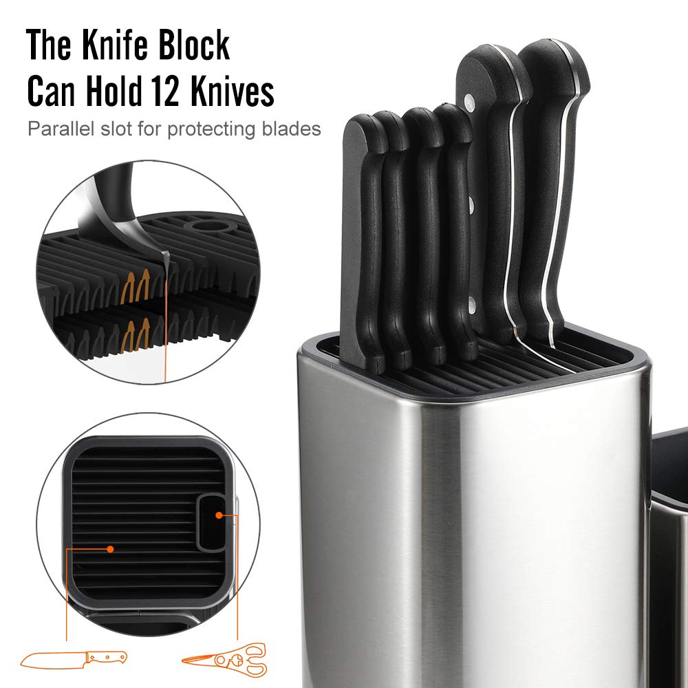 Portacoltelli da Cucina 2 in 1 Ceppo Coltelli Acciaio Inox Portacoltelli da Cucina Ceppo Coltelli da Cucina Vuoto per Coltelli e Utensili da Cucina.