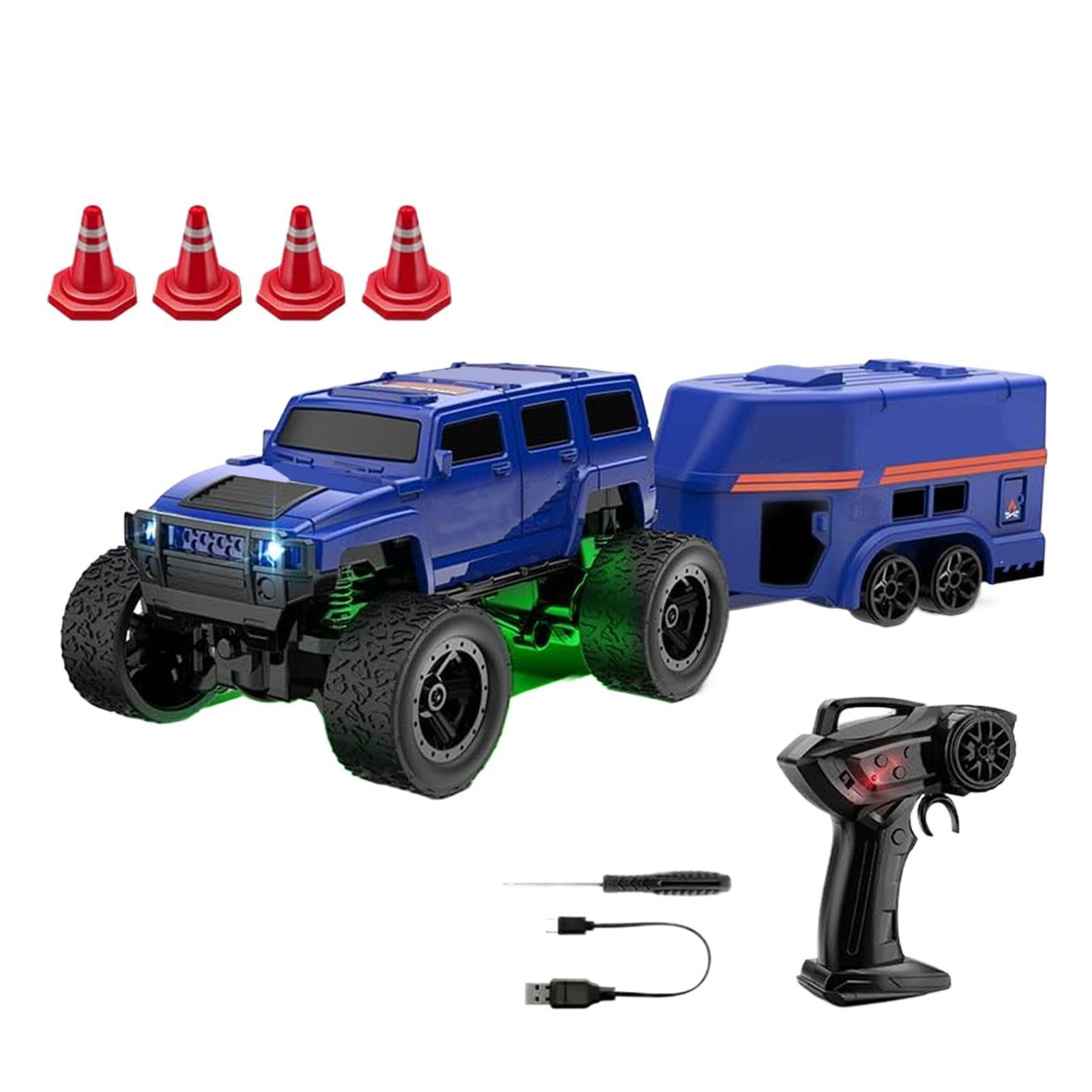 Generico Camion Crawler RC,Con, Veicolo Ricaricabile 2.4GHz - 1 64 4WD Mini Auto Derapante con Cassone Traino - per Bambini, Gare, Derapate, Scrivania, Interni, Esterni, Festa di Compleanno