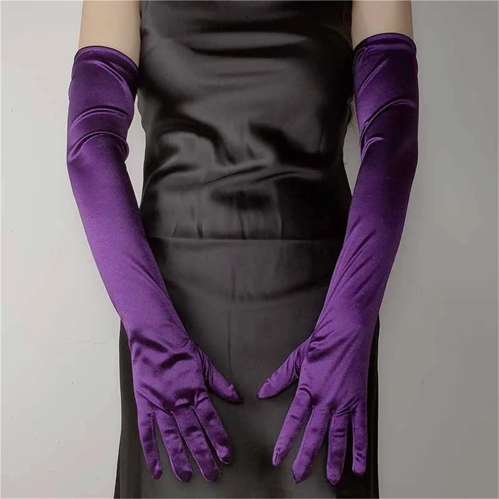 2 paia di guanti da donna for abito sposa con dita intere, trucco elastici in raso lungo 55 cm Per Feste E Balli