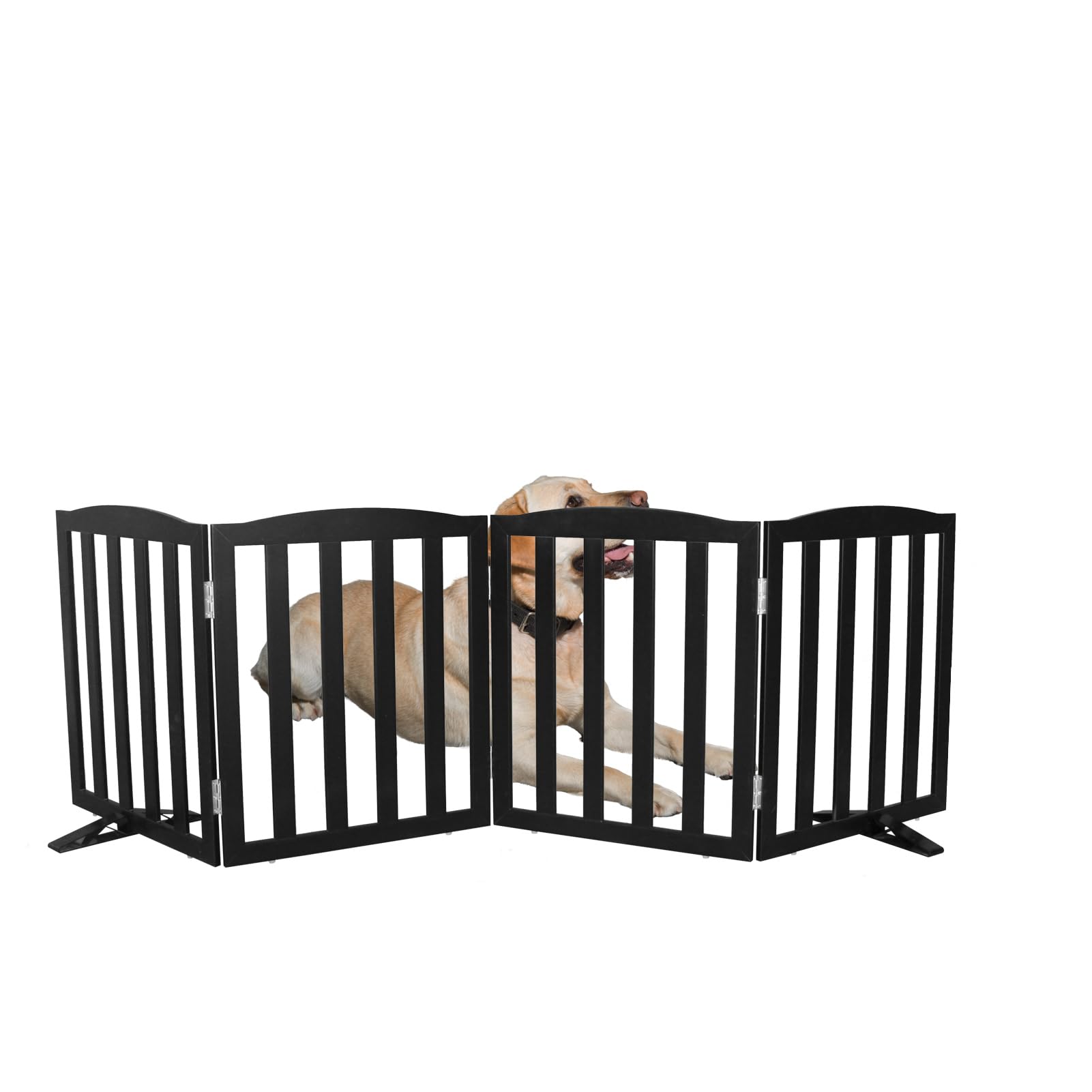 SFJC Freestanding Dog Gate Indoor,Doggie Gate Foldable Pet Gates for Doorways,Stairs or Hallways, Wooden Black Pet Gate for the House, Pet Fence with Support Feet Included,24 "Height-4 Panels — image 1