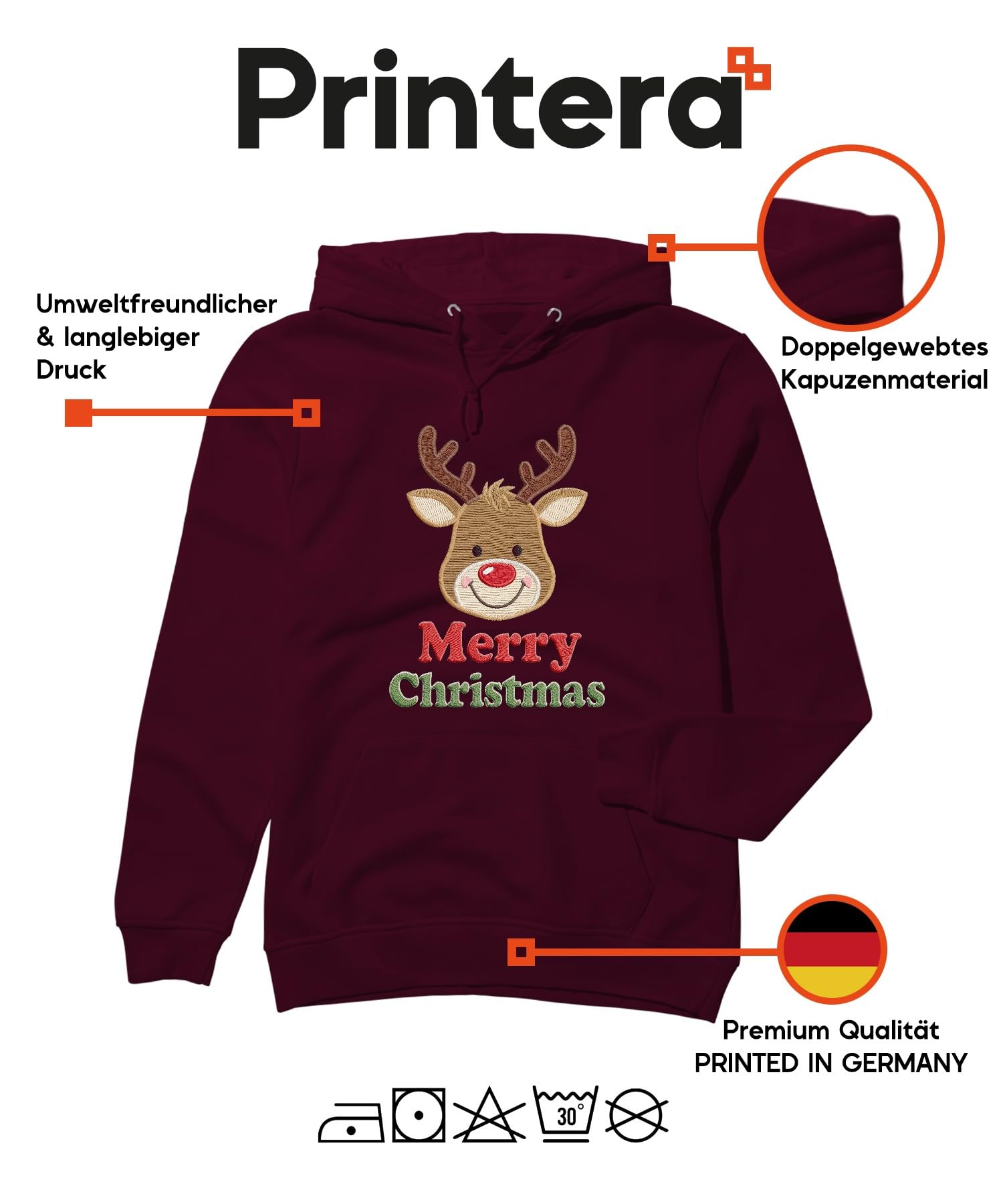 Merry Christmas renifer Boże Narodzenie haftowany dziecięca bluza z kapturem uniseks