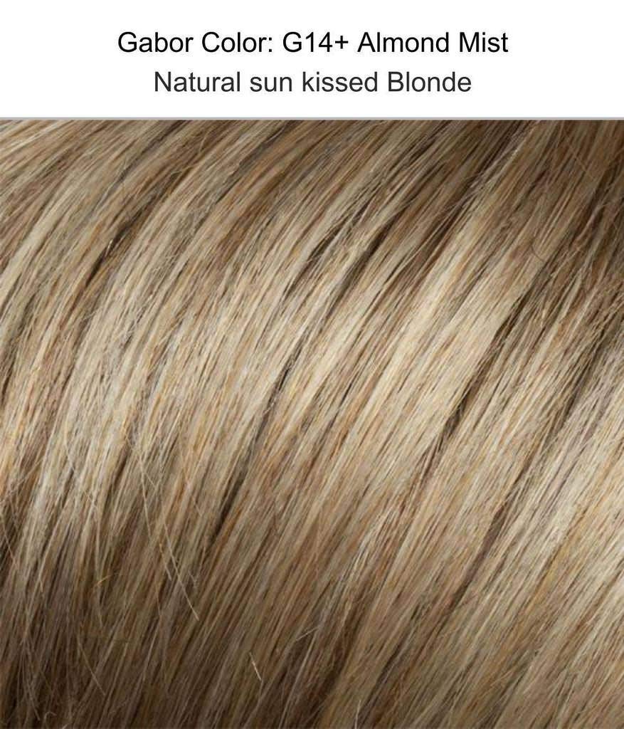 Sensation Wig Color G14+ Almond Mist - Gabor Wigs Short Curly Shag Collar Length Nape Womens Synthetic Personal Fit Capless Average Cap Bundle with MaxWigs Hairloss Booklet