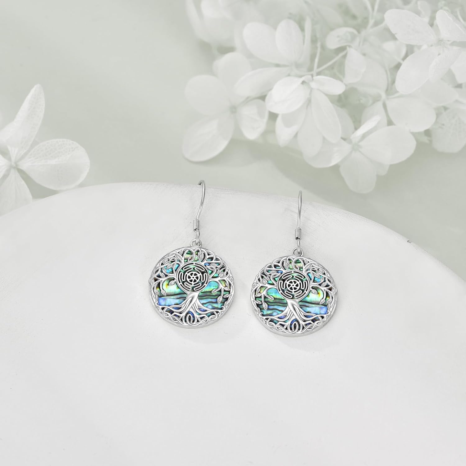 YFN Tree of Life Earrings Sterling Silver Tree Life Eardrop with Abalone Shell Dangle Drop Earrings Jewelry Gifts for Women