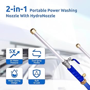Powerwash Spray Jetflux Pressure Washer, Jetflux Nozzle, 2-in-1 High Pressure Power Washer, Portable Power Washer Gun, Jet Nozzle High Pressure Hose Nozzles For Garden Hose, Cars, Driveways & Patios (Blue Power Washer