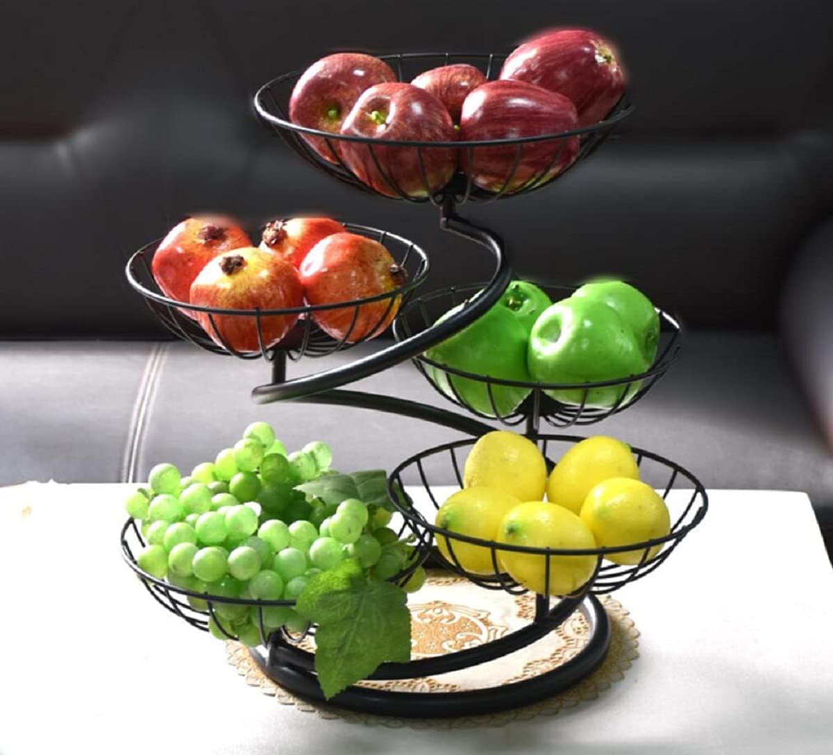 JUNYFFF Obst Etagere, Etagere Obst 5 Etagen,Obstkorb Rack Obstschale, Abnehmbar Obst Halter Küche Ablagekorb,Gemüsegestell, Obst Gemüse Brot Snacks Korb, Höhe 40Cm,Schwarz Küche, Haushalt & Wohnen