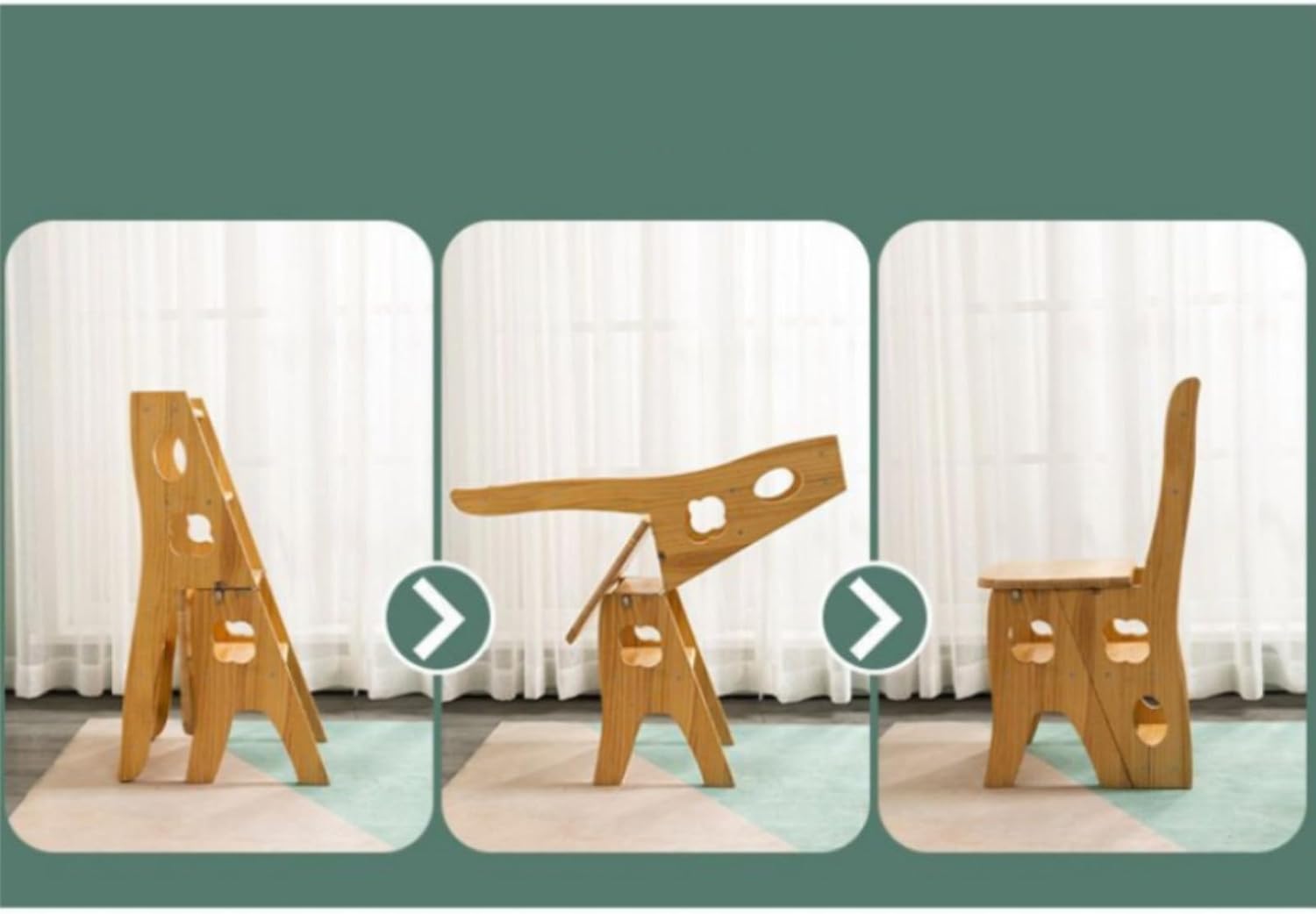 Multifunctional Foldable Wooden Step Ladder Chair - Step Stool Home Wooden Folding Ladder Chair - Display Stand and Flower Stand for Home Use -Portable Space Saving -275 KG (Brown)