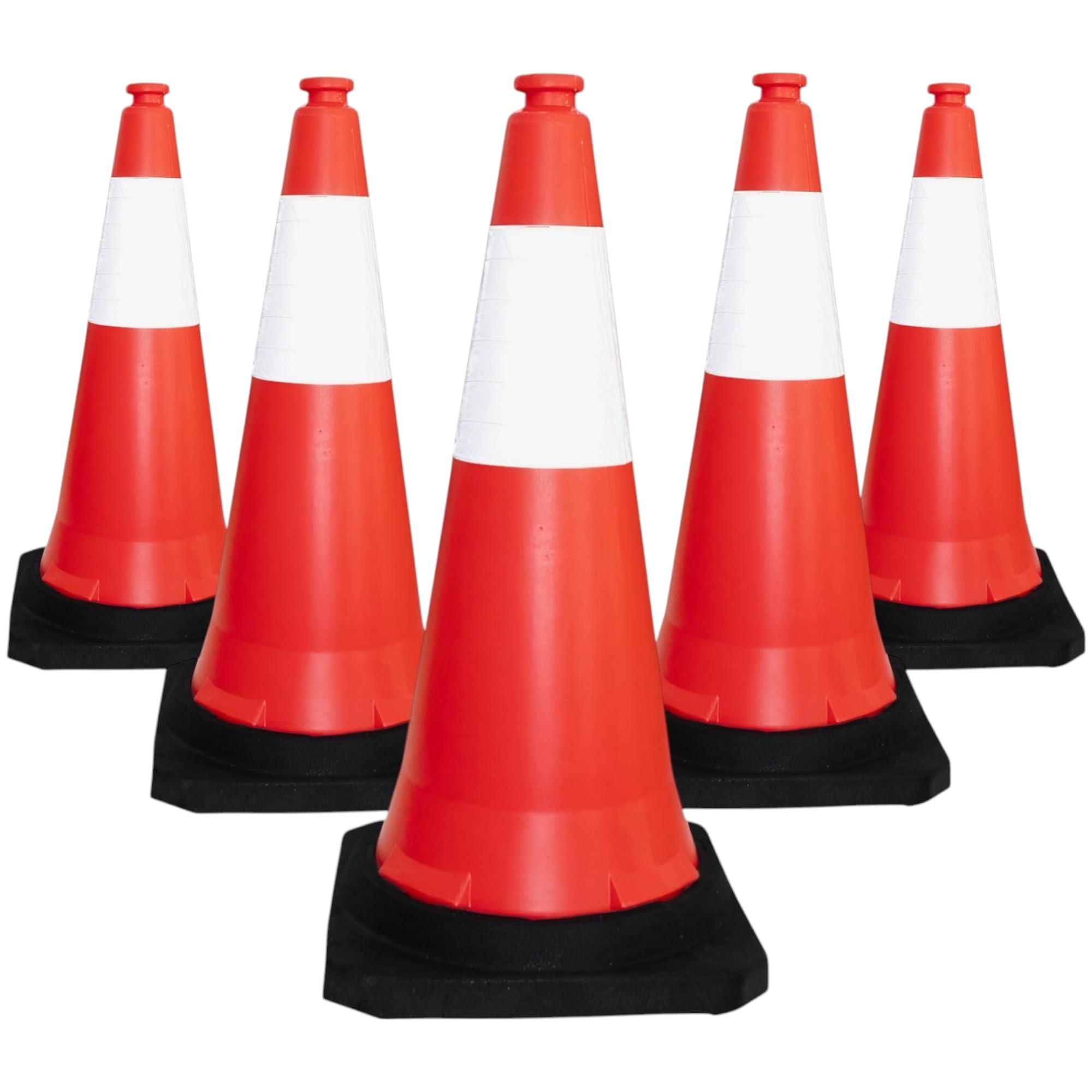 5Pcs Traffic Safety Cone PPC with PVC Base | 30" - 75 CM Road Safety Cone with Reflective | High Visibility Red Traffic Cone | Portable Wind Resistant Traffic Cone with Black Base