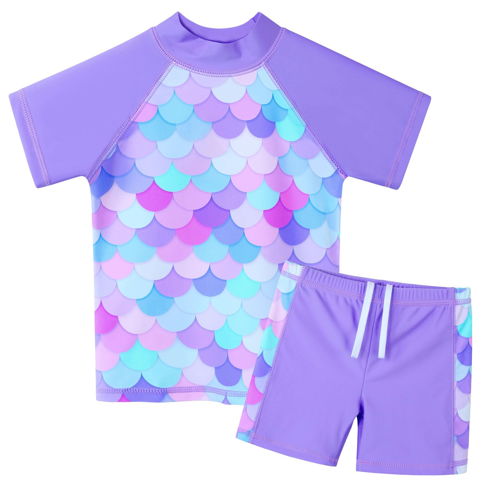 BAOHULU Girls Short Sleeve Swimsuit Two Piece Floral UPF 50+ Rash Guard