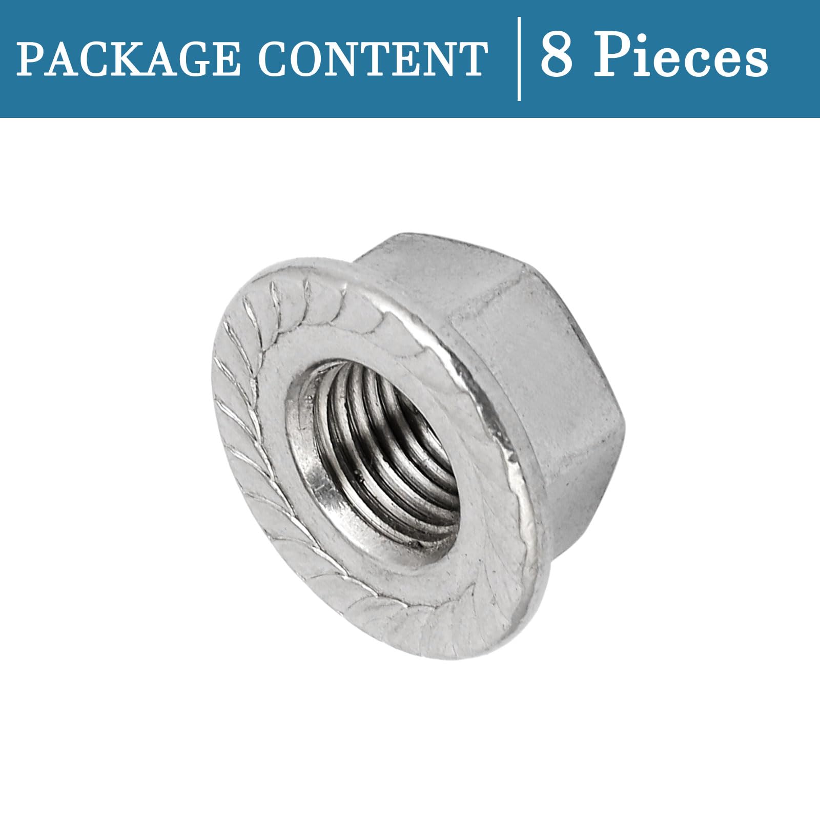 QUARKZMAN M12 x 1,25mm Hexagonal Brida Tuerca x 8uds 304 Inoxidable Acero Derrado Métrico Hexagonal Bloqueo Tuercas para Tuberías, Automóviles Motores, [Plateado Tono]