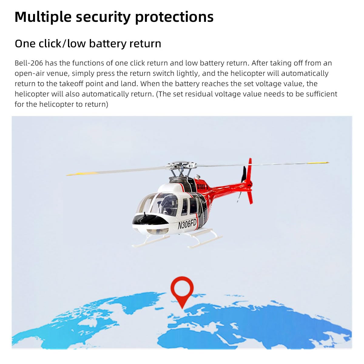 Helicóptero RC con GPS para adultos, Bell-206-V3 2.4G 6CH doble motor sin escobillas RC helicóptero militar, modo de acrobacias 3D, modo de navegación automática