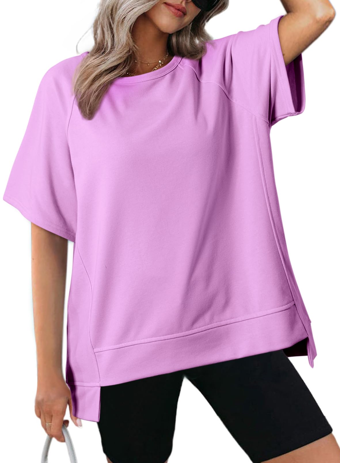 Dokotoo Oversized T Shirts for Women Crewneck Short Sleeve Casual Summer Tops Lightweight Loose High Low Blouse