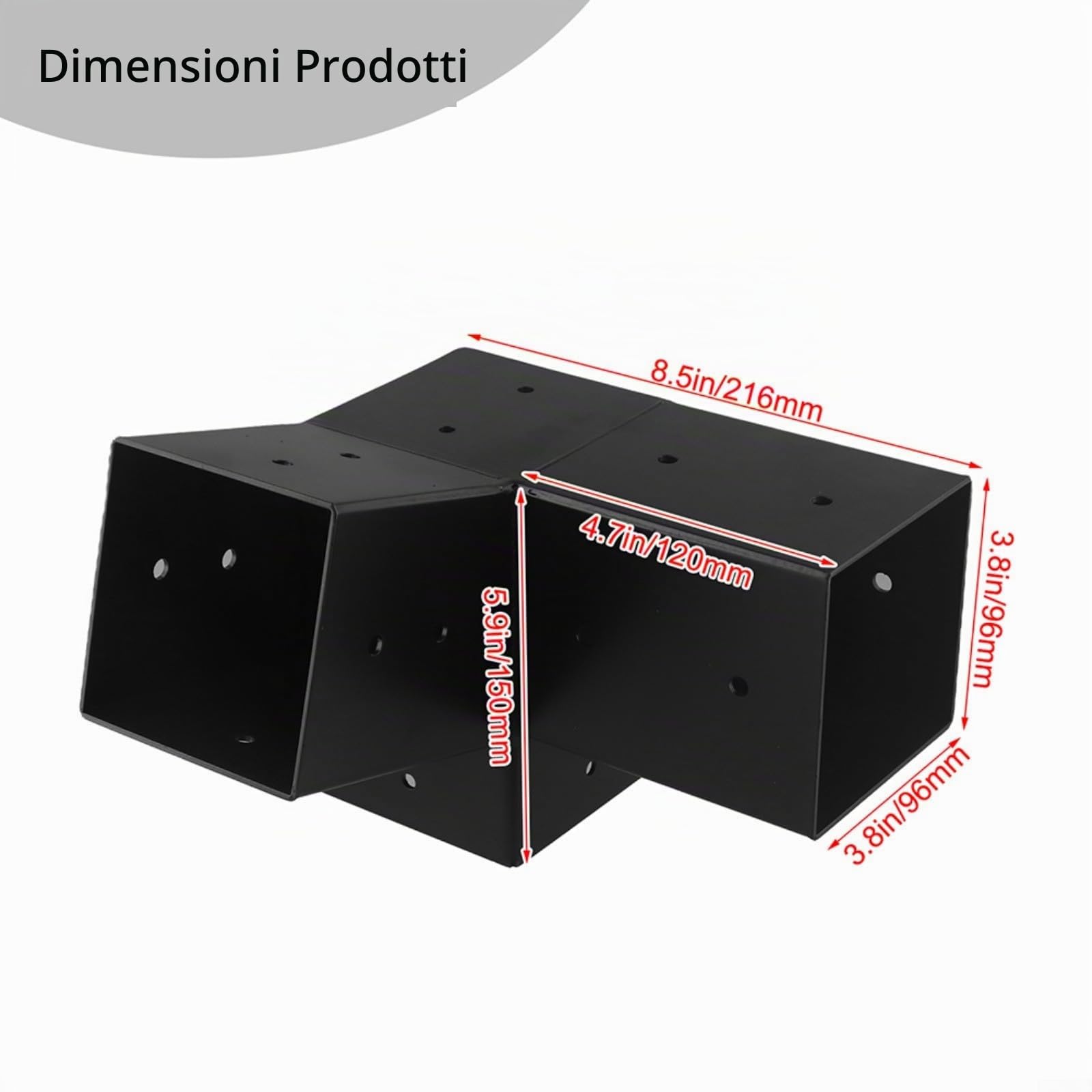 Kit di Montaggio a Parete per Staffe Pergola con Tetto Inclinato in Acciaio con Ferramenta per Pali da 10,2 x 10,2 cm Nero Supporto Gazebo Portico Esterno 3 Vie Unidirezionale (Sinistra 15°+