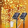 【2 stuks】Solar lichtketting voor buiten, 24 meter, 240 leds, warm wit, voor buiten met afstandsbediening, waterdicht/willekeurig gevormde koperdraad-lichtkettingen voor feestkieren enz.