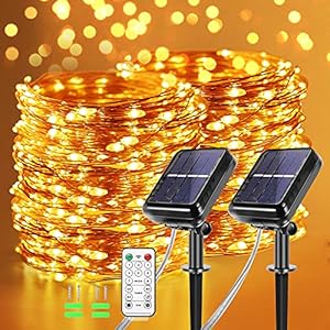 【2 stuks】Solar lichtketting voor buiten, 24 meter, 240 leds, warm wit, voor buiten met afstandsbediening, waterdicht/willekeurig gevormde koperdraad-lichtkettingen voor feestkieren enz.
