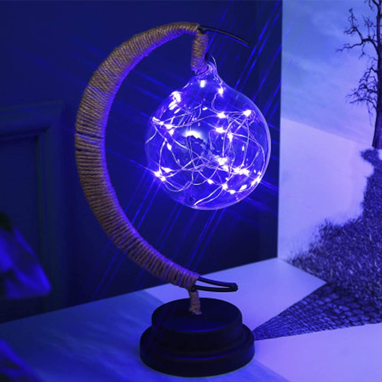 Lampada decorativa a LED Lampada da tavolo 3D Magic Moonlight Luce notturna in ferro battuto Decorazione domestica di Natale Regalo di compleanno Alimentazione USB 14 x 13 x 27,9 cm (sfera