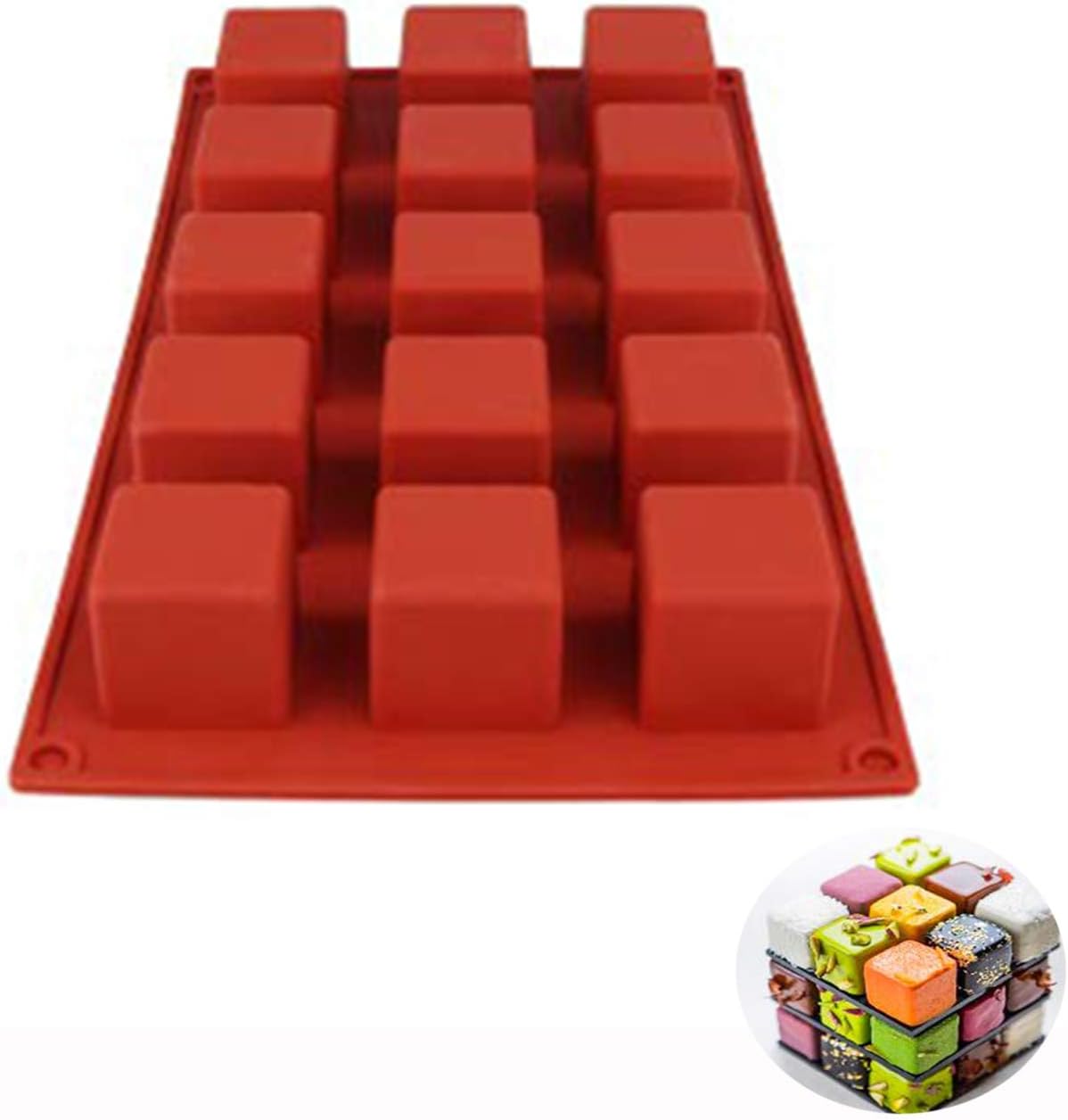DIY Cake Tool Magic Square Silicone Cake Mold Rubiks Cube Chocolate Mousse Cake Silicone Cake Mould Dessert Baking Tools (Red)