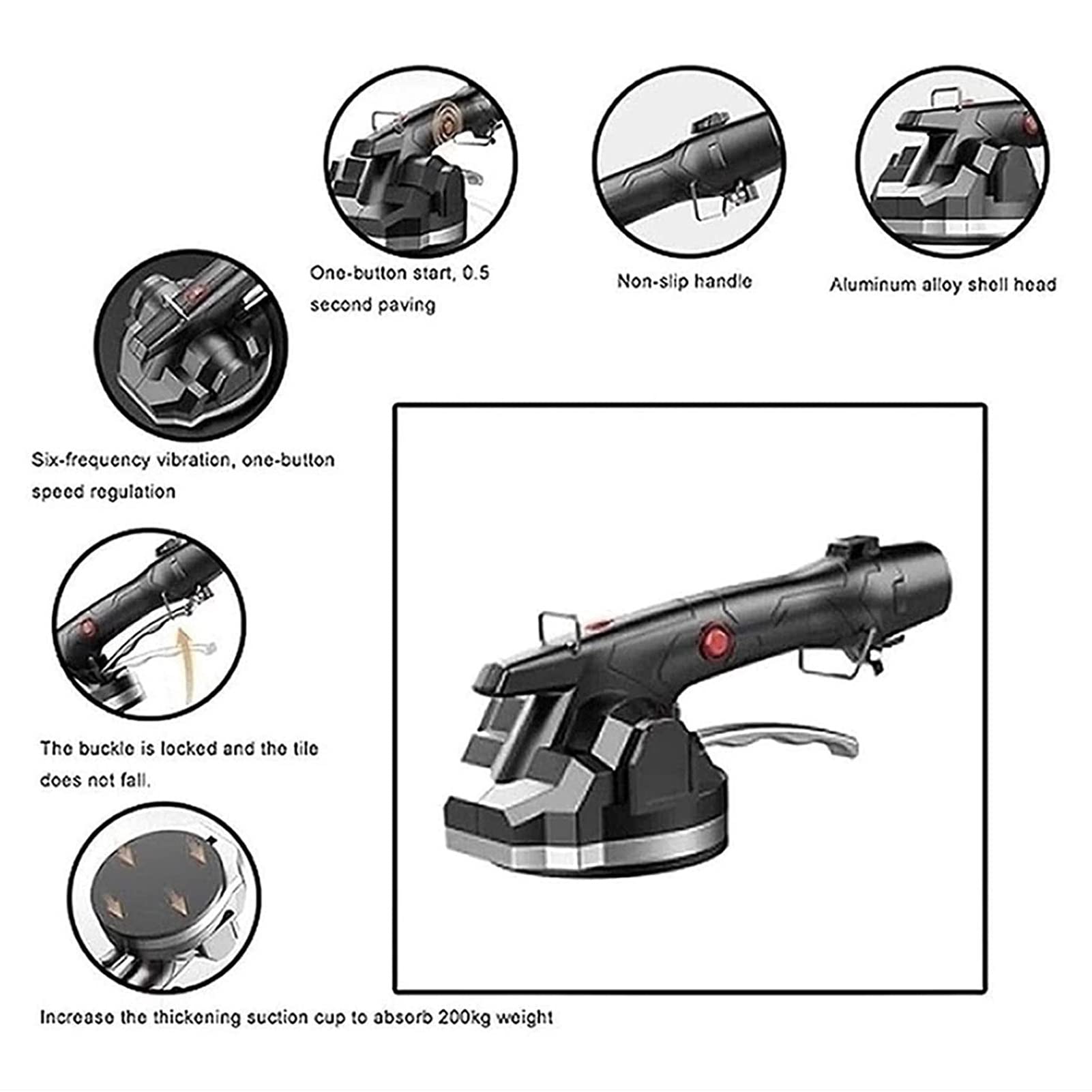 Vibratore per Piastrelle, Vibratore Manuale per Piastrelle, Strumento Automatico Valido per Pavimenti, Assorbimento Massimo 100 kg, per Ingegneria e Uso della Casa (Color : 1 Battery) (2 Bat