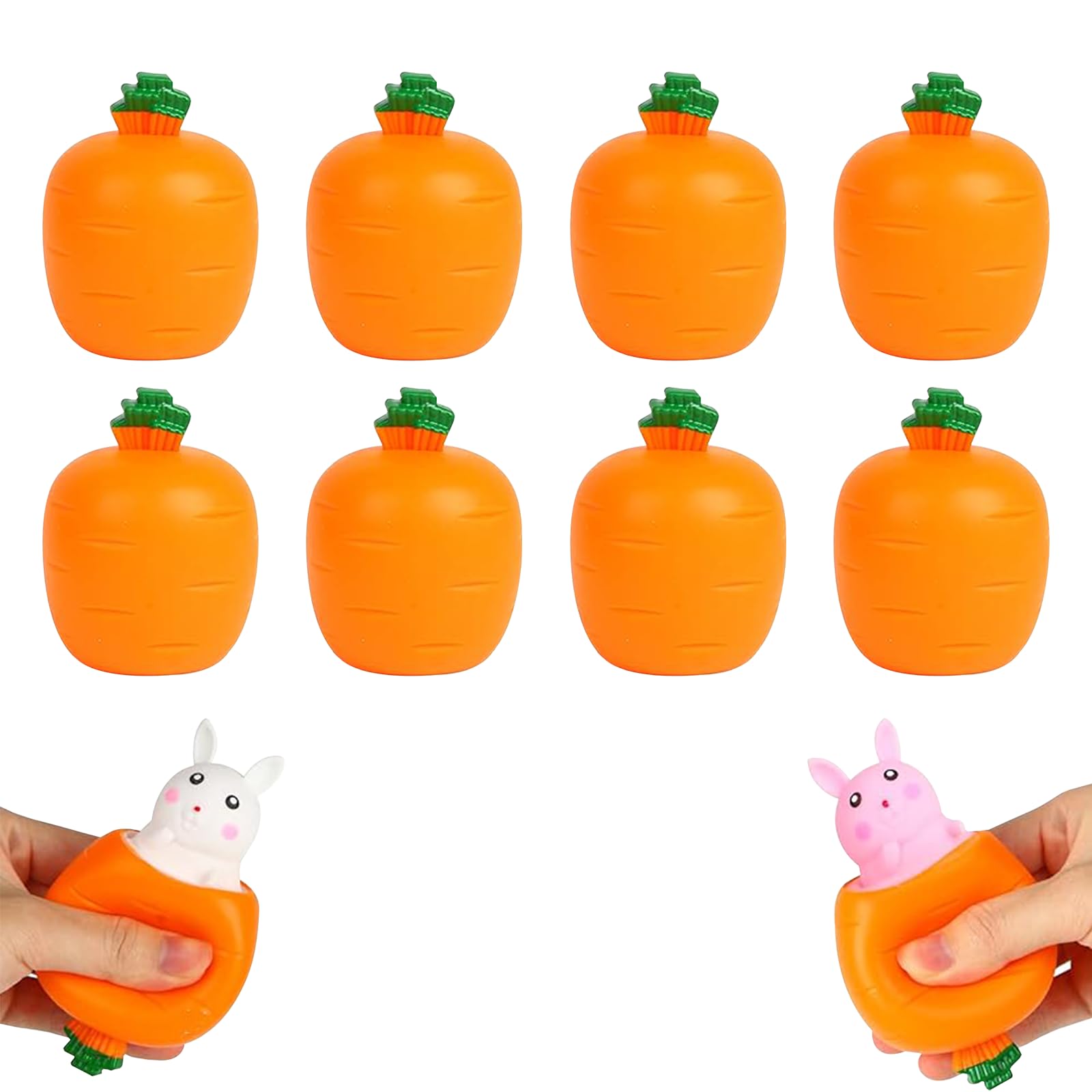 FDEFIRTFG Squeeze toys, Easter Bunny Squeeze Toys, Carrot Rabbit Fidget, Cute Sensory(8pcs)