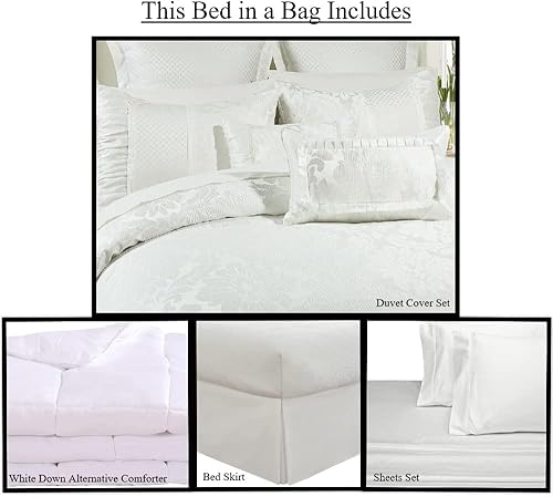 Miniatura 2 de SARA - Juego de funda de edredón de 13 piezas, tamaño Queen, incluye funda nórdica blanca+juego de sábanas 100% algodón+falda de cama+edredón